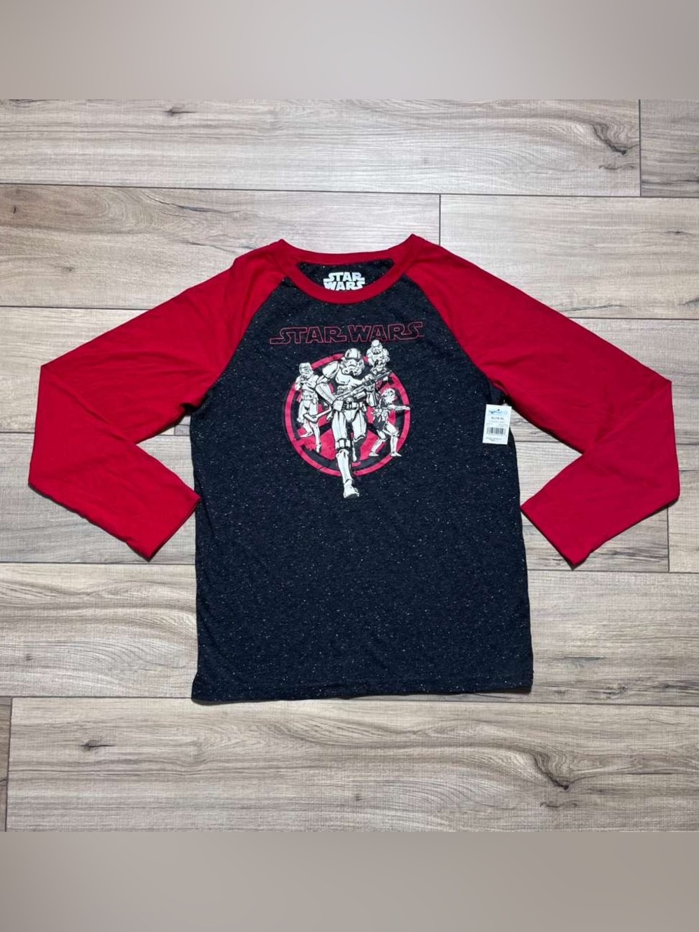 Star Wars Boy's Long Sleeve Raglan Stormtrooper Graphic Shirt XL (14-16) Black